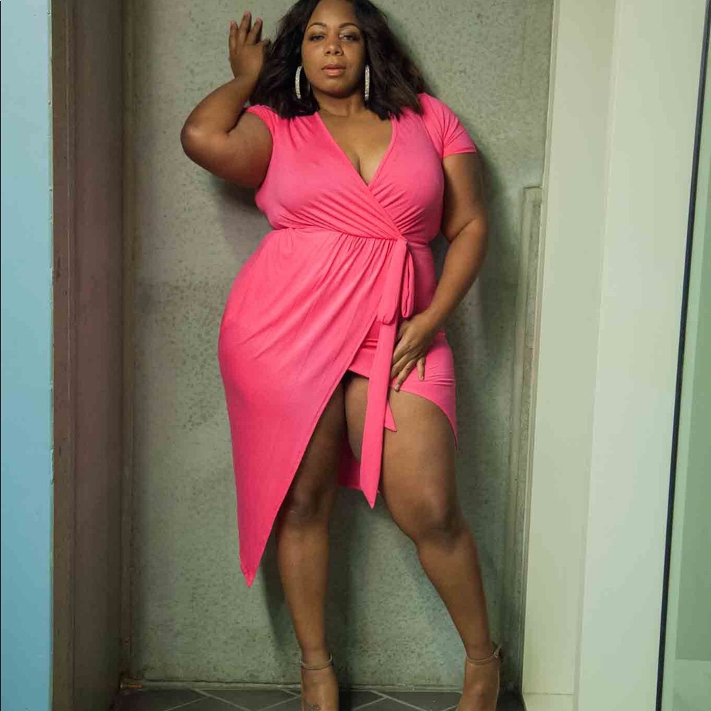 Plus Size Faux wrap dress w split